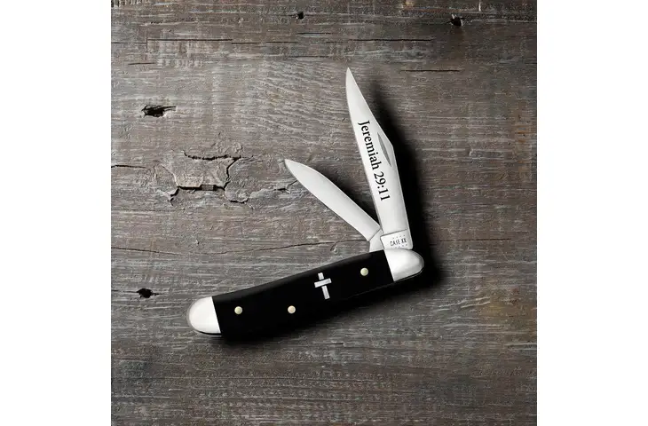 Case Religious Sayings Embellished Peanut Folding Knife - view 5